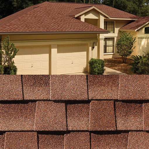 GAF shingle closeup and beauty image of roof shingles on a home