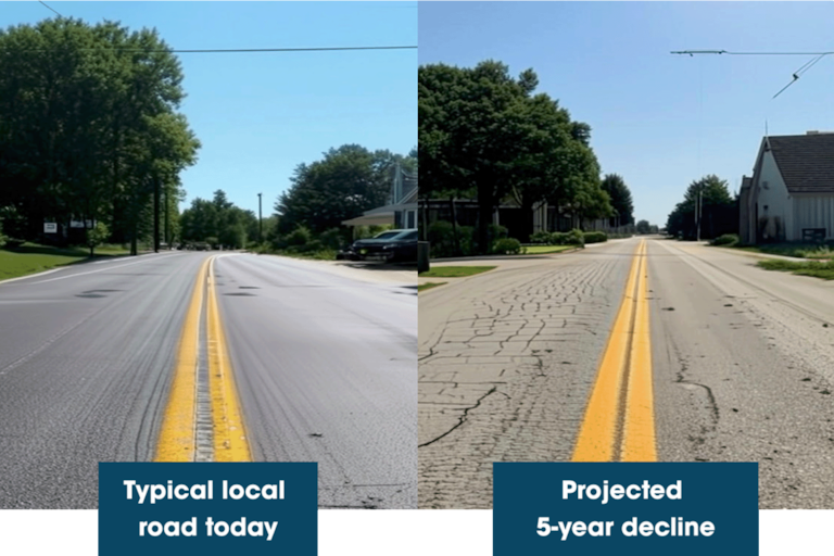 Side-by-side image for road decline in 5 years