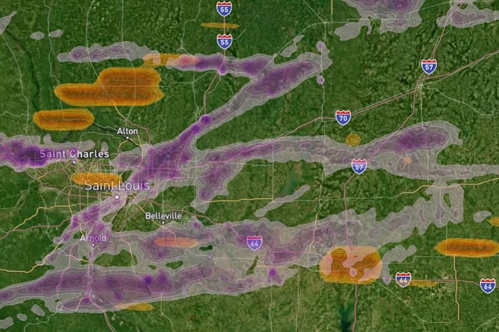 Example interactive hail map for roofing contractors