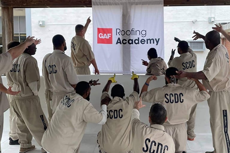 SCDC inmates receiving hands-on skilled job training from GAF Roofing Academy