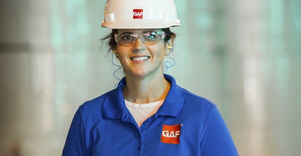 GAF employee, Courtney Bowlus, in a hardhat