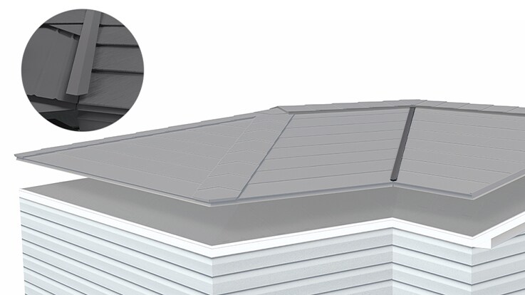 Highlight of valley flashing component in the GAF metal roof system