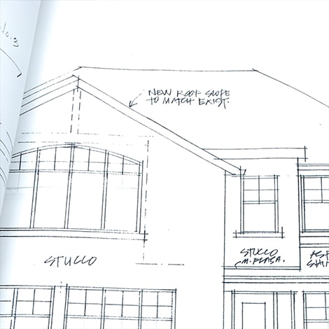 Architectural rendering of new construction home with roofing diagrams