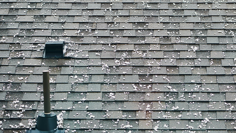 Residential roof with hail weather damage